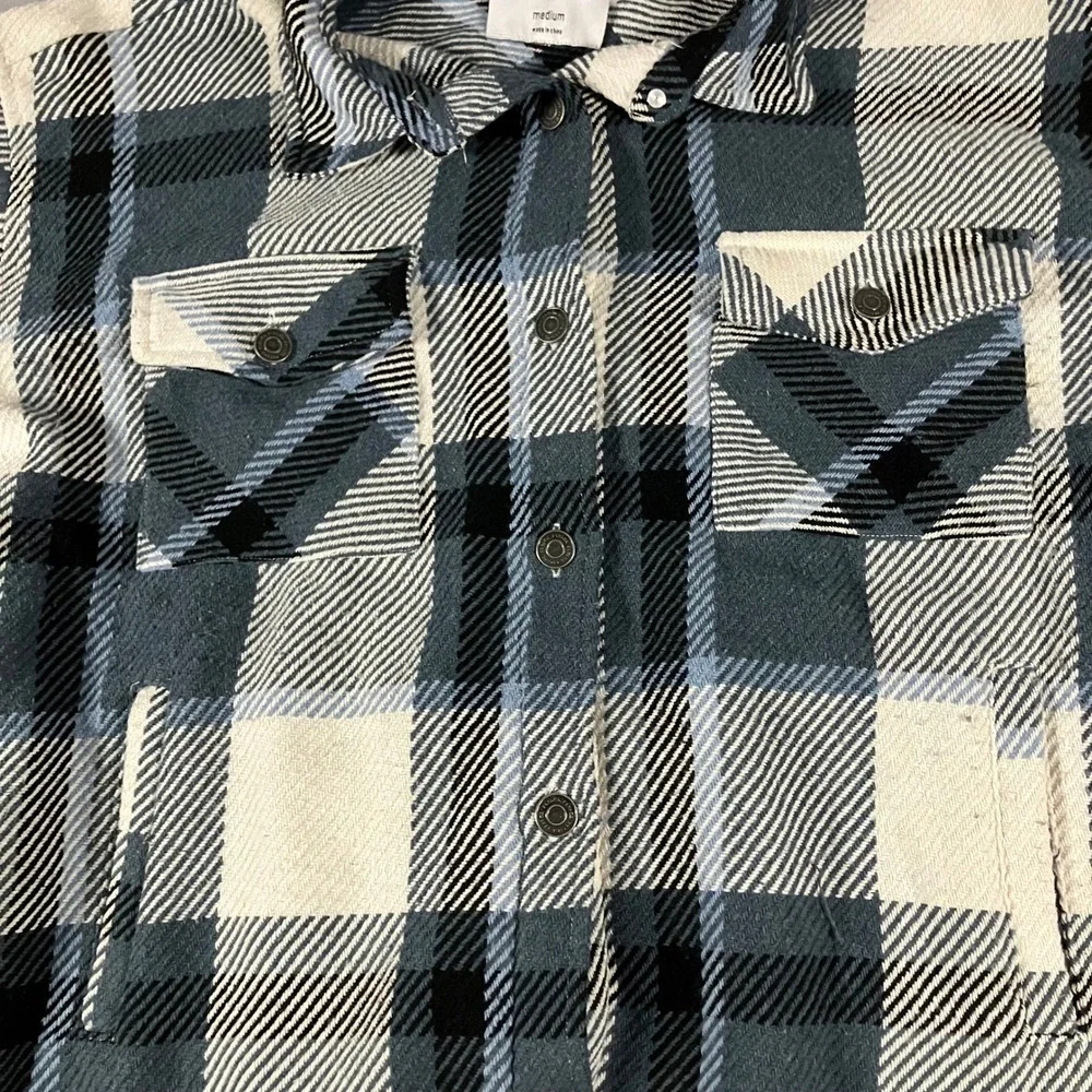 RSQ Mens Blue Black White Plaid Flannel Shirt Jacket Shacket Medium